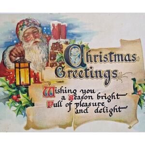 Christmas Postcard Santa Claus Scrolls Series 525 Tucks Brundage Holds Lantern
